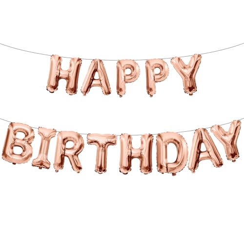 Happy Birthday Balloons Banner 16 Inch Rose Gold Foil Letters, Reusable Party Decorations Supplies for Women, Men, Boys & Girls Kids and Adults, Birthday Party Supplies