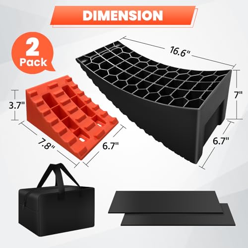 Image of ROBLOCK 2 Packs RV Leveling Blocks, 6.3 inch Max Lift Height, Camper Leveling System for Travel Trailers, RVs, Campers, Dual Axle Tandem Wheel Trailer Tire Change Ramp with Chocks, Carry Bag