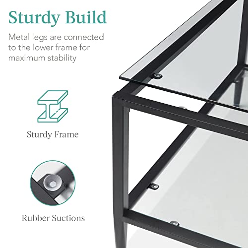 Best Choice Products 32In Square Glass Coffee Table, 2-Tier Accent Furniture For Living Room, Bedroom W/Metal Frame, Glass Shelves - Black #TOP2