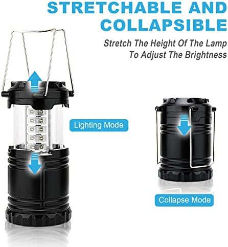LED Camping Lantern, JUNFOND 2Pcs Lanterns Battery Operated, Portable Camping Lights, with Foldable Hook, Waterproof Camping Lamp, Collapsible Outdoor Light,for Hurricane/Emergency/Hiking/Fishing