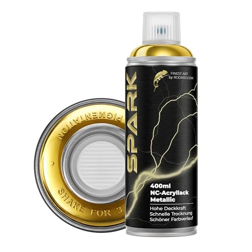 SPARK Sprühdose 400ml – Matte Sprühfarbe für Künstler, DIY, Modellbau & Möbel – Hohe Deckkraft, schnelltrocknende Spraydose - Gold