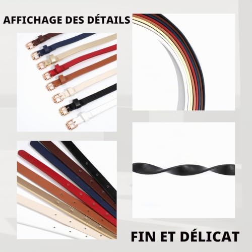WERFORU Lot de 4 Ceintures Fines Elégantes pour Femmes - Ceintures Minces Ajustables pour Robes, Jeans et Pantalons Décor Casual avec Boucle Dorée – vue 6