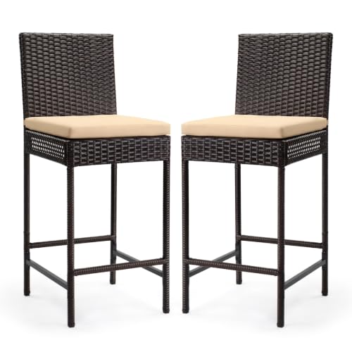 VINGLI Outdoor Wicker Bar Stool Set of 2, Patio Bar