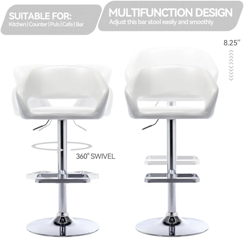 Image of PU Leather Adjustable Swivel Counter Height Bar Stool, Pearl White