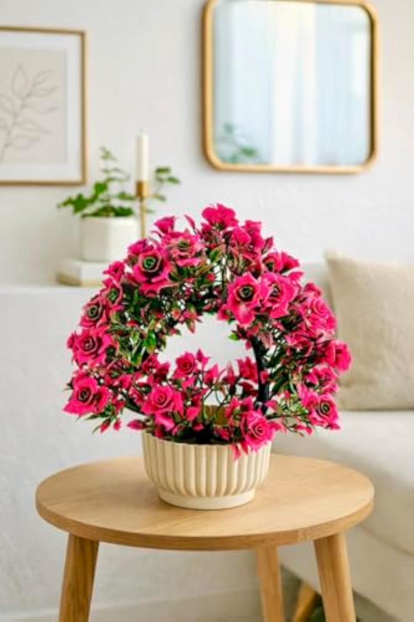 Artificial Rose Plant with White Ceramic Pot