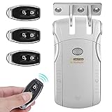 3 MODO DE DESBLOQUEO: Soporte de cerradura de puerta inteligente 3 modos de desbloqueo: Desbloqueo del control remoto y Desbloqueo táctil interior y Desbloqueo de Bluetooth del teléfono móvil. emparejado con el control remoto, y solo el control remoto con un código exitoso se puede desbloquear de forma remota.