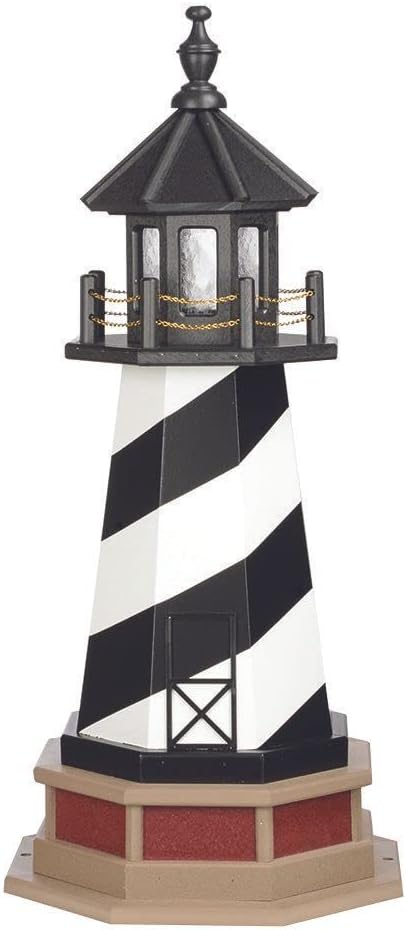 Amish-Made Cape Hatteras, NC Replica Outdoor Wooden Lighthouse with Base and Plug-in 25W Light, 40" Tall