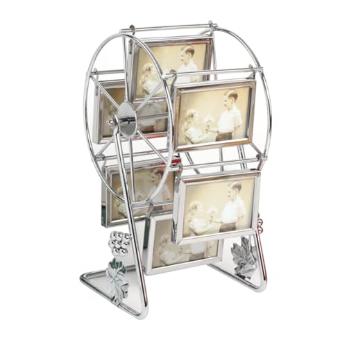 MAGICLULU Cornice Portafoto Girevole A Forma Di Ruota Panoramica Vintage Base Robusta Argentato Per Famiglie