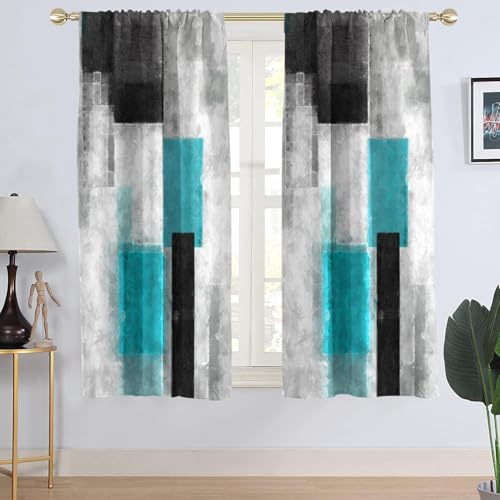 AAtter Teal Window Curtain Black and White Modern Abstract Turquoise