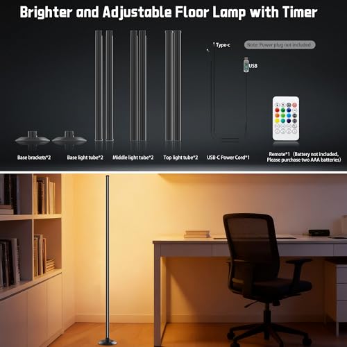 Image of NBBUFF Led Corner Floor Lamp USB Powered with App & Remote Control, Color Changing Led Lamp Music Sync IC+RGBW, Timer, 64+ Music Modes, Standing Lamps for Living Room Lamp Bedroom Gaming Room, 2 Pack