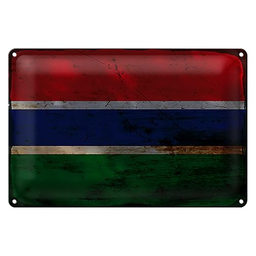 Vintage Blechschild | Flagge von Gambia | Retro Wanddeko | 20 cm x 30 cm