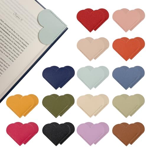 Yuoyar 30 Packs Leather Heart Bookmarks for Book Lovers, Cute Gif...
