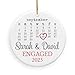 Personalized Engagement Gift with Date for Newly Engaged Couple, First Christmas Engaged Ornament 2019, Proposal Gift for Her - 3" Flat Circle Porcelain Ornament - Gold & Silver Ribbon | PGM-OR-44a