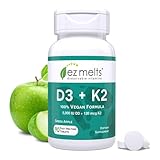 EZ Melts Dissolvable Vegan Vitamin D3 + K2 5,000 IU - Bone & Heart Health Support - Immune Function Support - No Artificial Flavors - Non-GMO - Green Apple - 90 Dissolvable Tablets (90 Servings)
