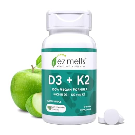 EZ Melts Dissolvable Vitamin D3 K2 5,000 IU, Bone & Joint Support, Sugar-Free, 3-Month Supply