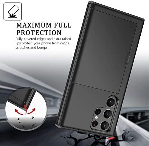 Coolden for Samsung S22 Ultra Case Wallet Case Armor Shockproof Case Heavy Duty Protective Case Hard PC Back Soft TPU Bumper Card Holder Slot Wallet Case Cover for Samsung S22 Ultra Phone Case-Black