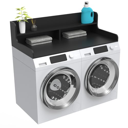 2-Tier Washer Dryer Countertop, Wood Laundry Countertop with Edge, 54" x 27.5" Top Cover for Laundry Machine, Washer and Dryer Wood Shelf Topper for Laundry Room Counter Storage Organization, Black by TENGYI - Used condition - US$61.82