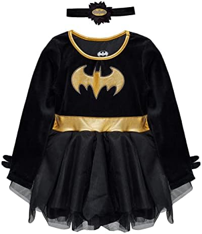 DC Comics Baby Girls Batgirl Costume Tutu Dress - Baby Superhero Costume with Removable Cape and Matching Headband (Black/Yellow, 3-6M)