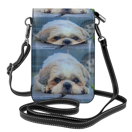 Sac bandoulière Chien Shih Tzu et porte-téléphone en cuir PU pour femme