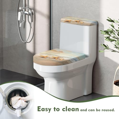 GLENLCWE Hawaiian Starfish on Beach Toilet Lid Seat Cover & Toilet Tank Lid Pads Universal Fit Standard Oblong Elongated Toilet Holiday Home Decoration Set of 2 - Image 4