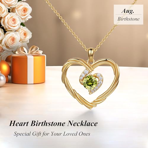 G&GEMSJEW 18K Gold Heart Birthstone Necklaces for Women, S925 Sterling Silver Jewelry Birthday Gifts for Women Wife Girlfriend Mom, Anniversary Christmas Valentines Gifts3