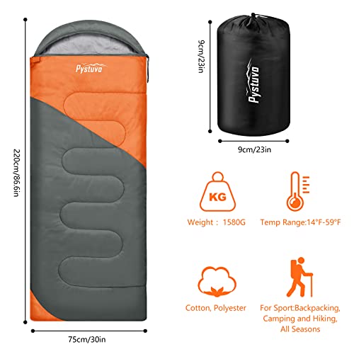 Pystuvo Sleeping Bag for Adults,4 Season Sleeping Bag,Lightweight,Waterproof Indoor & Outdoor Use,Comfortable Sleeping Sackfor Kids,Teens & Adults for Hiking,Backpacking and Camping,Gray+Orange - Image 2
