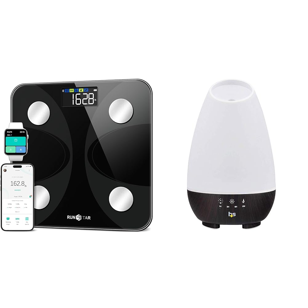 Scale for Body Weight and Fat Percentage, RunSTAR Ultra-Precision & HealthSmart Essential Oil Diffuser, Cool Mist Humidifier and Aromatherapy Diffuser