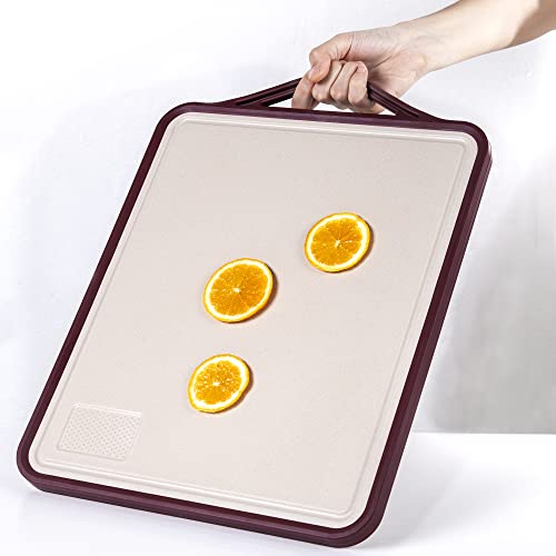 Windandsky Cutting Board For Kitchen,Stainless Steel Cutting Board And Plastic Cutting Board,Double Sided Juice Grooves Design Chopping Board, Easy To Clean,Wine Red Edge… #TOP1