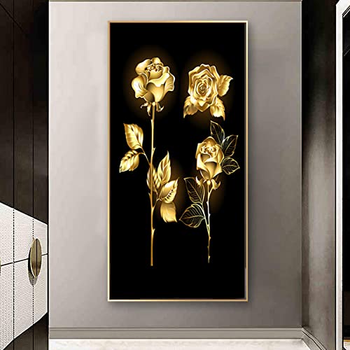 Tableau moderne abstrait fleur d'or grand format 80x160cm pour décoration murale