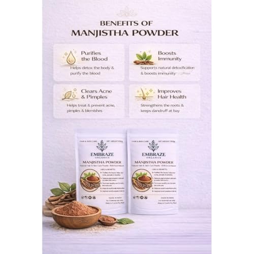 Image of Manjistha Powder for Face & Hair | Natural Herbal Skincare Powder for Clear Skin, Dark Spot Reduction & Healthy Hair Growth (100g)