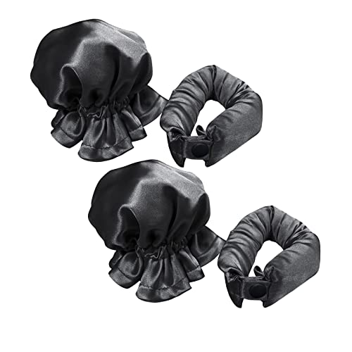 Satin Heatless Hair Curler 2 Set, Hair Rollers For Heatless Curls With Hair Caps, Soft Curling Rod Headband For Long Hair, Curling Set For Sleep In Overnight (Black) #TOP27