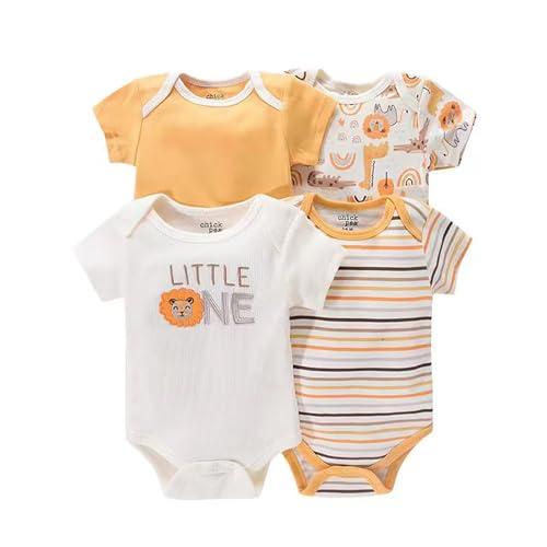 YOURDIARY Infant Baby Boy Girls Graphic Soft Short Sleeve Bodysuit Unisex Newborn Baby One-Piece Outfit Clothing 4-Pack 3-6M