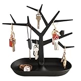 MIUPOO Tabletop Key Holder Stand Tree Key Rack,Stand Jewelry Display Necklace Ring Earring Holder Rack,Jewelry Organizer Tray Home Decor for Home Entryway,Black,1 piece.