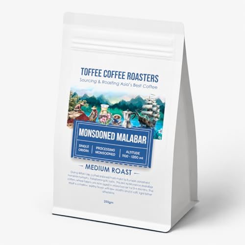 Image of Toffee Coffee Roasters | Monsooned Malabar, Light to medium Roast, 250 g | Grind: Coffee Filter, Single Origin, 100% Arabica | Speciality Coffee | Freshly Roasted