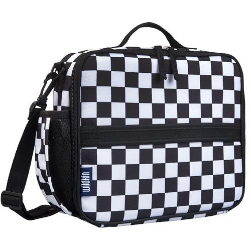 Image of Wildkin Kids ECO rPET Insulated Lunch Box - Keeps Food Hot or Cold, Easy-Clean Lining, Mesh Pockets & BPA-Free - Boys & Girls, Ideal for School, Travel & Daycare - Black and White Checkered