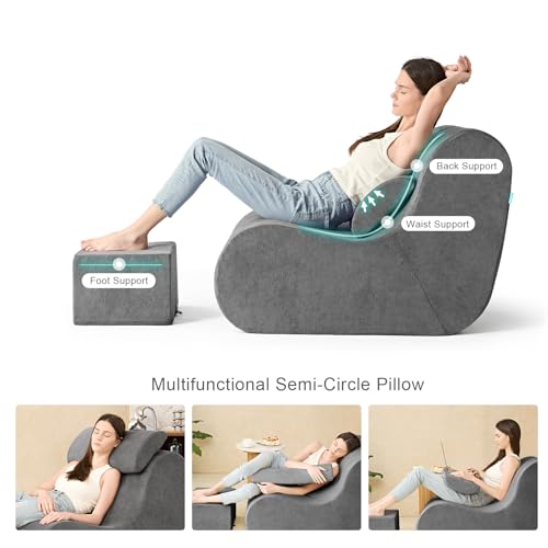 Hansleep Large Bean Bag Chair for Adults, Reading Chair with Ottoman Filled by High-Density Foam, Cozy Lazy Beanbag Lounger Sofa with Waist Support for Living Room, Bedroom, Office, Grey