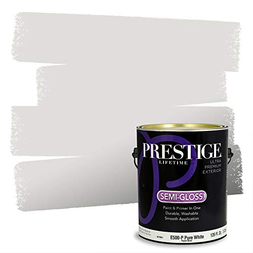PRESTIGE E500-P-SW6000 Exterior Paint and Primer in One, 1-Gallon, Semi-Gloss, Comparable Match of Sherwin Williams Snowfall, 1 Gallon, SW01-Snowfall