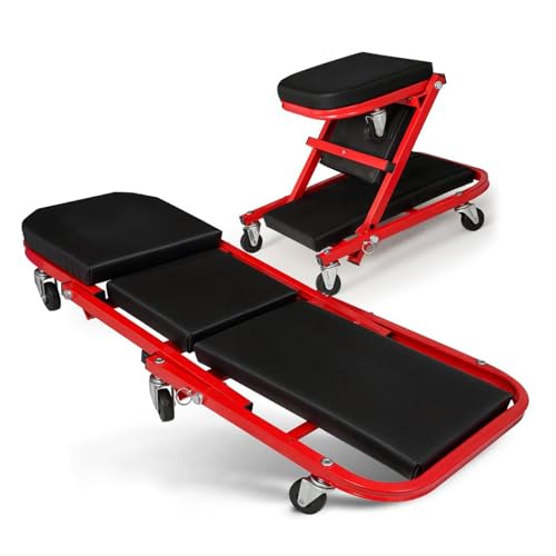 Folding Mechanics Car Creeper, 36 inch Heavy Duty Convertible Stool Crawler Board 6 Rotatable Wheels 2-In-1 Folding Workshop Creeper