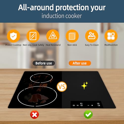 Large Silicone Induction Cooktop Protector Mat, 20.4 In X 30.7 In Induction Stove Top Protector Magnetic Electric Stove Burner Covers Anti-Scratch Anti-Strike Black And White