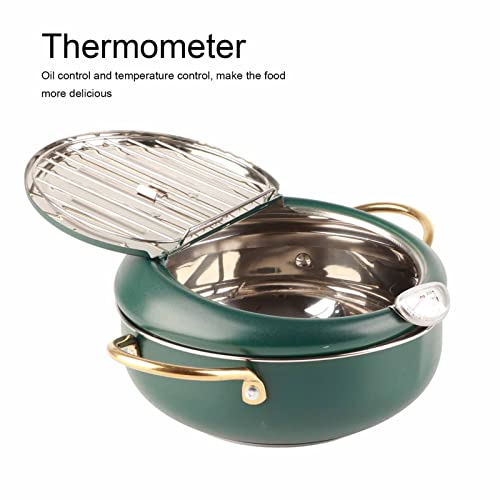 Foto von Friteuse, Tempura-Fritteuse Tempura Deep Fryer Pot Thermometer Bratentopf mit Thermometer Japanische Edelstahl-Garnelenöl-Fritteuse für Induktionsherd Deep Green