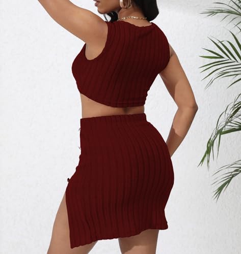 Image of Womens 2 Piece Club Outfit Going Out Dress Crop Top & Slit Skirt Set