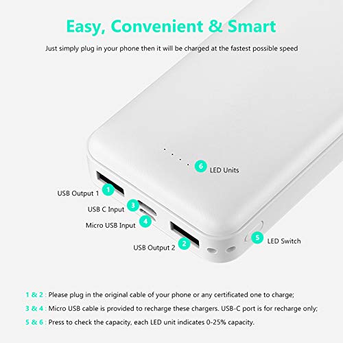 Miady 2-Pack 20000Mah Portable Charger Power Bank, Dual Usb Output And Usb-C Input, Fast Charging Battery Pack Charger For Iphone X, Galaxy S9, Pixel 3 And Etc #TOP3