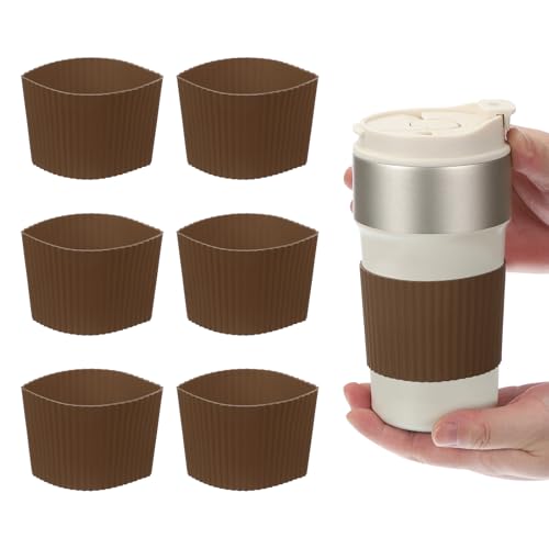 uxcell 6Pack Coffee Cup Sleeves, Reusable Silicone Heat Resistant Cups Protective Sleeve Nonslip Mug Protector Cover for Home Travel Mugs Glasses Water Bottle Boots, Coffee-colored