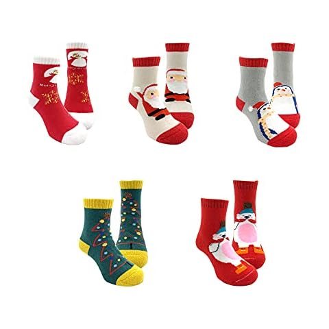 Gwenvenni 5 Pairs Children's Winter Warm Thick Christmas Crew Socks Kids Boys Girls Socks, Age 9-12 Cover