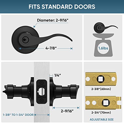 Ticonn Black Door Handle, Traditional Wave Style Matte Black Reversible Door Lever For Interior Doors And Closet (Keyed Entry Lock - Not Keyed Alike, 5-Pack) #TOP2