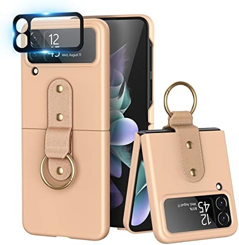 pcgaga for Galaxy Z Flip 4 Case with Ring & Built-in Cover Screen Protector, Slim Fit Hard PC Back Shockproof Protective Phone Case for Samsung Flip4 5G 2022, Gold