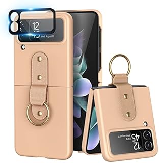 pcgaga for Galaxy Z Flip 4 Case with Ring & Built-in Cover Screen Protector, Slim Fit Hard PC Back Shockproof Protective Phone Case for Samsung Flip4 5G 2022, Gold