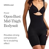 SPANX Power Open-Bust Body do połowy uda - poziom 2 kompresja - lekka modelująca sylwetkę - bielizna modelująca dla kobiet, Bardzo czarny, S
