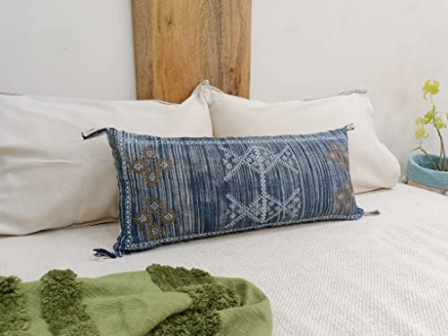 Sabra Pillow Cover Blue Cotton Pillow Cover Lumbar Pillow Case Handmade Cushion Cover #TOP6