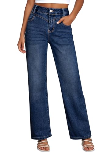 Sidefeel Women's Wide Leg Jeans High Waisted Straight Leg Stretchy Denim Pants with Pockets Pants Bluing Size 8
